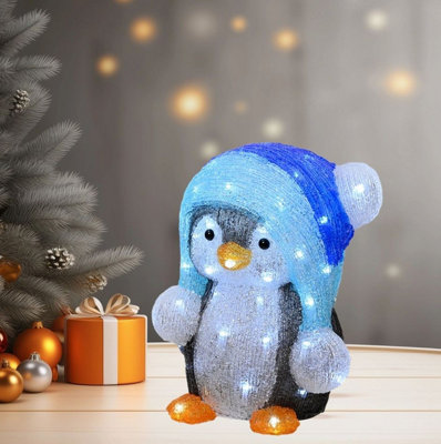 Outdoor Acrylic Christmas Penguin Light Up 60 White LED 33cm Figure