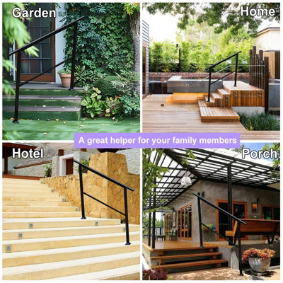 Outdoor Adjustable Black Steel Handrail 1-4 Steps Garden Stairs Safety Grab Rail - 3