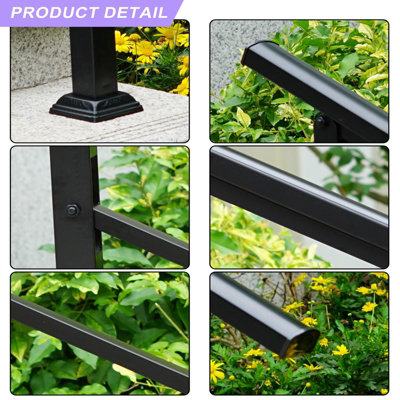 Outdoor Adjustable Black Steel Handrail 1-4 Steps Garden Stairs Safety Grab Rail - 5