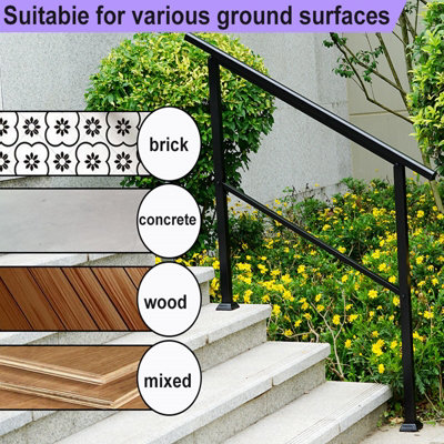 Outdoor Adjustable Black Steel Handrail 1-4 Steps Garden Stairs Safety Grab Rail - 8