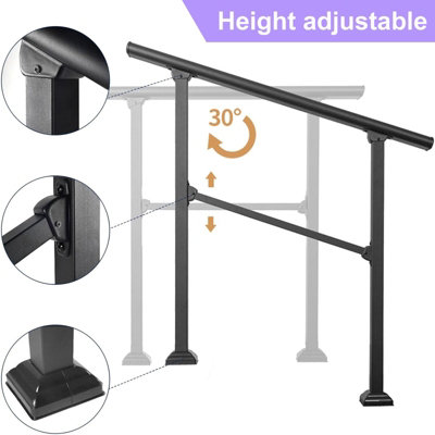 Outdoor Adjustable Black Steel Handrail 1-4 Steps Garden Stairs Safety Grab Rail - 9