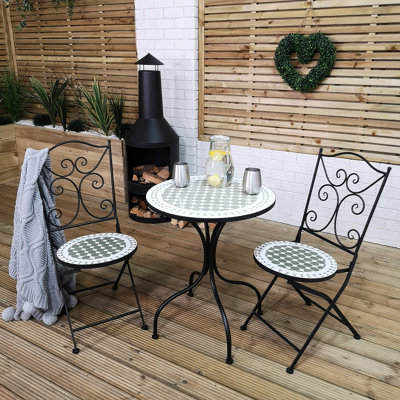 Outdoor Bistro Table and 2 Chairs Set Ceramic Design for Garden Patio ...