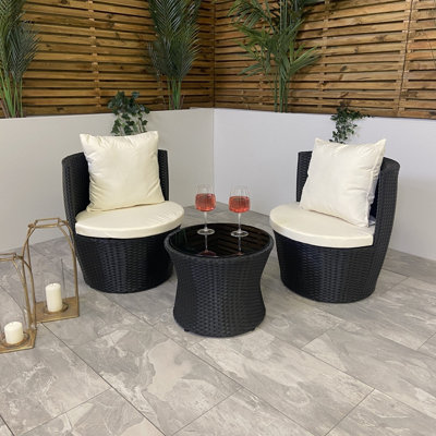 Outdoor Black Rattan Garden Patio Stackable Vase Bistro Chair and Table Set