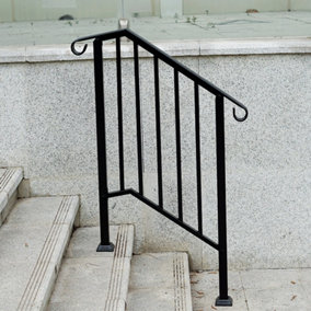 Outdoor Black Steel Handrail 2 Steps Garden Stairs Safety Grab Bannister Rail