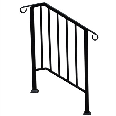 Outdoor Black Steel Handrail 2 Steps Garden Stairs Safety Grab Bannister Rail - 3