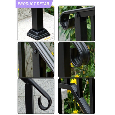 Outdoor Black Steel Handrail 2 Steps Garden Stairs Safety Grab Bannister Rail - 5