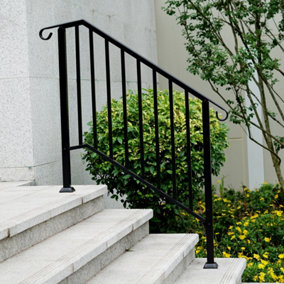 Outdoor Black Steel Handrail 3 Steps Garden Stairs Safety Grab Bannister Rail