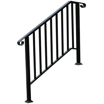 Outdoor Black Steel Handrail 3 Steps Garden Stairs Safety Grab Bannister Rail - 3