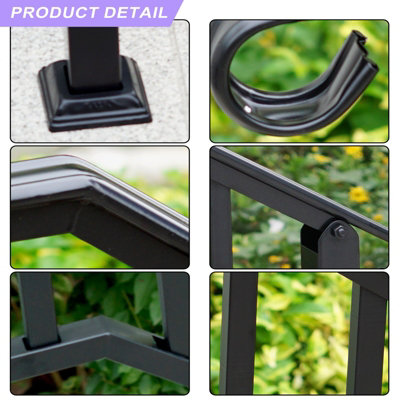 Outdoor Black Steel Handrail 3 Steps Garden Stairs Safety Grab Bannister Rail - 5