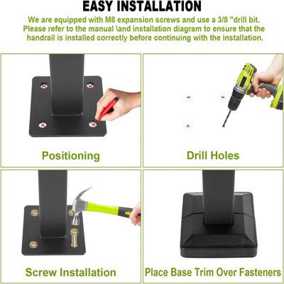 Outdoor Black Steel Handrail 3 Steps Garden Stairs Safety Grab ...