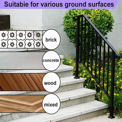 Outdoor Black Steel Handrail 3 Steps Garden Stairs Safety Grab Bannister Rail - 7