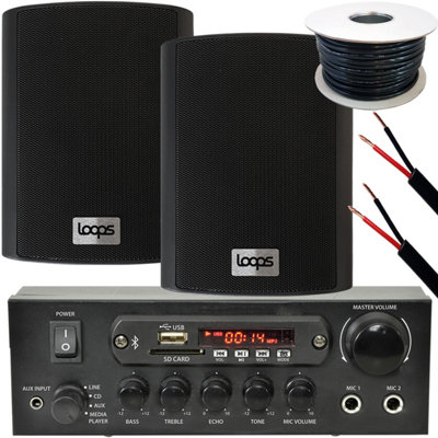Outdoor Bluetooth Speaker Kit 2x Black Karaoke Stereo Amp Garden BBQ Parties