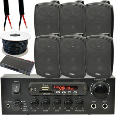 Outdoor Bluetooth Speaker Kit 6x 60W Black Stereo Amplifier Garden BBQ Parties