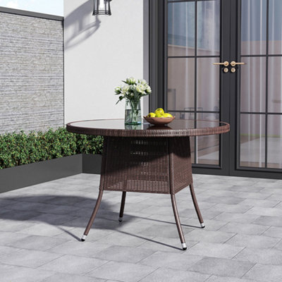 Outdoor Brown Garden Metal Frame Waterproof Portable Picnic Coffee table Camping table with Parasol Hole