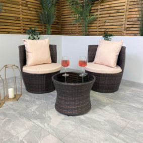Outdoor Brown Rattan With Cream Cushions Garden Patio Stackable Vase Bistro Chair and Table Set