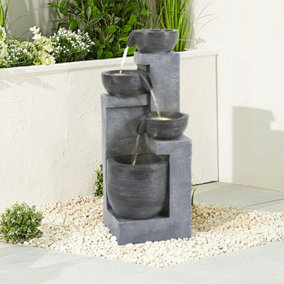 Outdoor Cascading Water Feature Garden Layered LED Fountain Outdoor Ornament Statue Fountain 88cm H