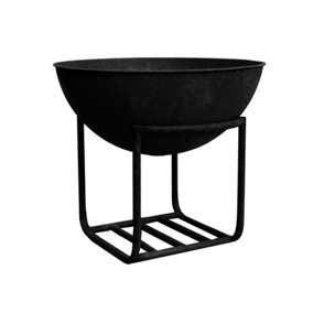 Outdoor Cast Iron Firebowl on Stand - Metal - L55.5 x W55.5 x H43.5 cm - Black