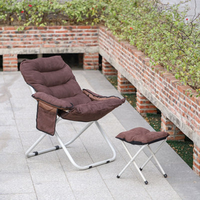 Outdoor Chair Set of Coffee Folding Comfy Suede Moon Chair and Footstool
