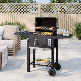 Outdoor Charcoal BBQ Grill with Lid Cover and Smoke Stack, Black
