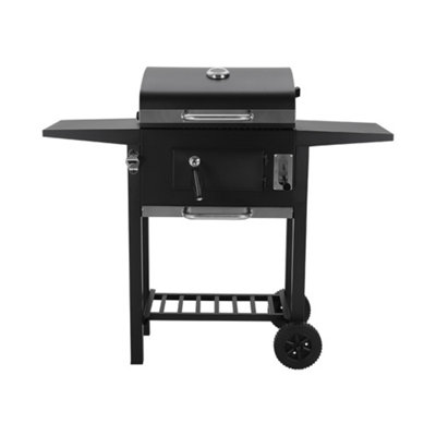 Outdoor Charcoal BBQ Grill with Lid Cover Wheels and Side Tables Black