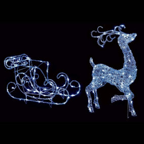 Outdoor Christmas Light Up Reindeer with Sleigh - 140 White Leds - 1 Meter Tall