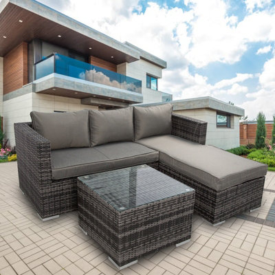 Outdoor Corner Sofa Set, 4 Piece Rattan Garden Furniture Set L Shaped Patio Seating with Coffee Table Fully Assembled - Gray