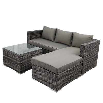Outdoor Corner Sofa Set, 4 Piece Rattan Garden Furniture Set L Shaped Patio Seating with Coffee Table Fully Assembled - Gray