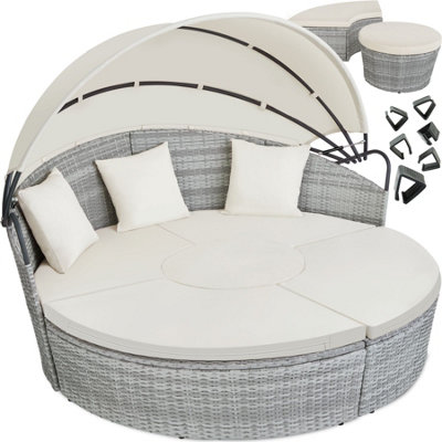 Outdoor Daybed Sansibar - modular garden furniture set, foldable sun canopy - light grey