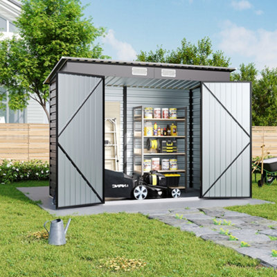 Outdoor Double Door Galvanized Steel 182.6cm H Storage Shed in Grey