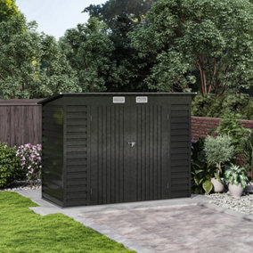 Outdoor Double Door Galvanized Steel Storage Shed, Charcoal Black