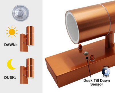 Outdoor Double Wall Light Dusk Till Dawn Sensor Copper IP65 ZLC341CDTD