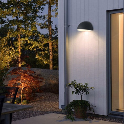 Outdoor Downward Wall Light Anthracite Grey Half Circular Frosted ...