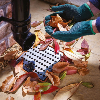 Outdoor Drain Guard Kit - 2 Square Stainless Steel Drain Covers & Pair of Knitted Gloves - Prevent Leaf & Debris Blockages