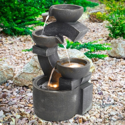 Outdoor Electric Cascading Water Feature Garden Layered LED Fountain ...