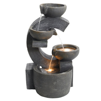 Outdoor Electric Cascading Water Feature Garden Layered LED Fountain ...