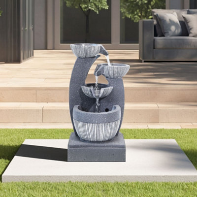 Outdoor Electric Freestanding Garden Fountain Tiered Rockery Decor with LED Light