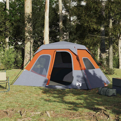 Outdoor Family Tent 6-Person Grey and Orange Quick Release