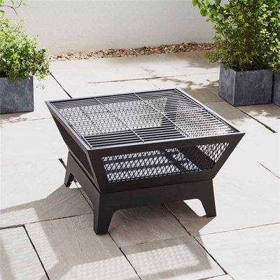 Outdoor Fireplace with Mesh Lid, Grill, & Poker