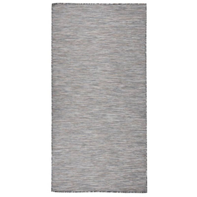 Outdoor Flatweave Rug 100x200 cm Brown and Blue