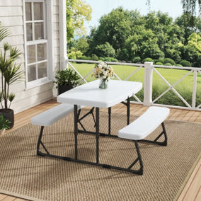 Outdoor Foldable Picnic Table Bench Set for Kids, Beige