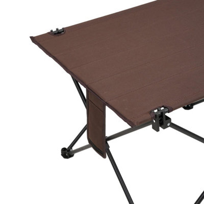 Outdoor Folding Camping Table Steel Frame Oxford Cloth Side Table with Carry Bag Brown