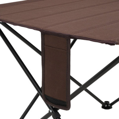Outdoor Folding Camping Table Steel Frame Oxford Cloth Side Table with Carry Bag Brown