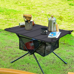 Outdoor Folding Picnic Camping Table with Mesh Shelf  Portable Aluminum Roll Up Table with Storage Bag for Camping BBQ