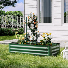 Outdoor Galvanized Steel Raised Garden Bed with Climbing Stand Green 120 x 60cm