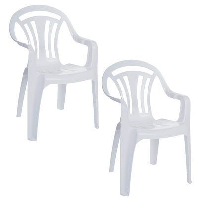Outdoor Garden 2 x Chairs Furniture Waterproof Set Low Back Plastic White Seat