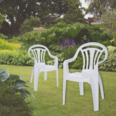 Outdoor Garden 2 x Chairs Furniture Waterproof Set Low Back Plastic White Seat