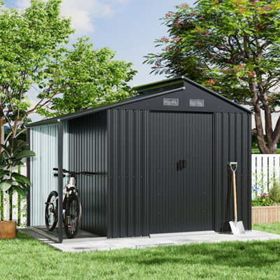 Outdoor Garden 300cm W Galvanized Steel Storage Shed with Metal Lean-to ...