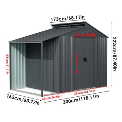 BinpLax 194 Cu.ft Shed 7.3x5.3 Ft Premium Galvanized Steel Storage Sheds With Triple Doors Weatherproof Outdoor Utility Sheds, Dual Lock Lean To Shed For Mower, Bike, Generator, Garden Tools (Black