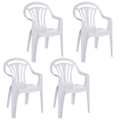 Outdoor Garden 4 x Chairs Furniture Waterproof Set Low Back Plastic White Seat