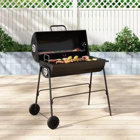 Outdoor Garden BBQ Charcoal Grill with Wheels Black